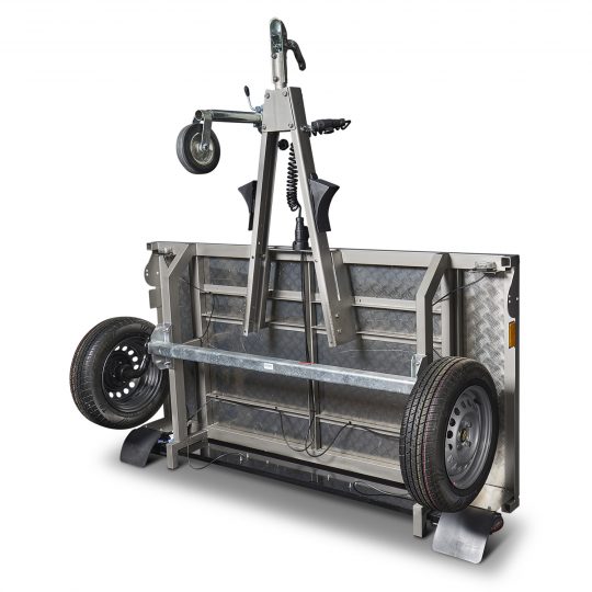 A2200454-Unitrail-Anhaenger-UT1-Standardausfuehrung-Aufgestellt-Rueckansicht Unitrail Anhänger UT1 Standardausfuehrung, stehend, Fahrradanhänger, Motorradanhänger, Universalanhänger